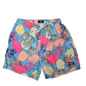 Vibrant Pineapple Print Swim Trunks - Multicolor